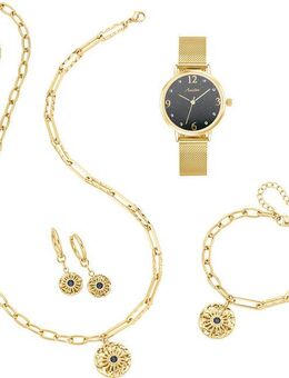 Aniston JEWELRY & WATCHES Adventskalender Kalender 2025 Geschenkset Weihnachten Uhr Halskette Armband Creolen (Set, 7-tlg), Kristallsteine (synth)