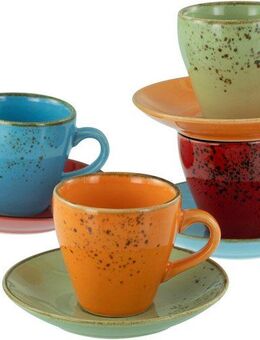 CreaTable Espressotasse Nature Collection Mediterran, Espresso-Set, 8-tlg., Steinzeug, Handwerklicher Look, Vintage