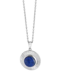 Zeeme Kette mit Anhänger Silber 925 rhodiniert 42+3cm glanz/matt mit echtem Lapis 10mm