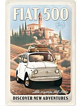 Tolles Fiat 500 Discover New Adventures Blechschild - Nostalgic-Art 20x30 cm - Hamburg