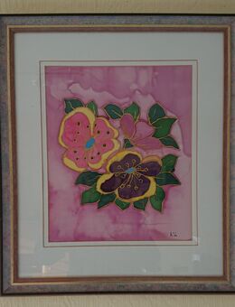 Bild Gemälde Seidenmalerei - A. W. – Blumen – Holzrahmen 58x50 cm - Aachen Zentrum