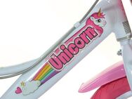 Dino Kinderfahrrad Unicorn Einhorn 12 Zoll, 1 Gang, mit Stützrädern, Korb und Puppensitz