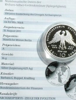 10 Euro Silber 2011Deutschland, Archaeopteryx, Fossil - Flensburg
