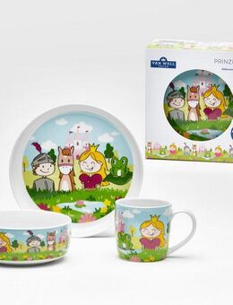 van Well Kindergeschirr-Set Kinderset Prinzessin, 3-teilig, Geschirr-Set, Service (3-tlg), 1 Personen, Porzellan, mit farbenfrohem Dekor, spülmaschinen- und mikrowellengeeignet