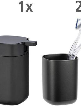 WENKO Badaccessoire-Set Davos, Set, 2 tlg., bestehend aus Seifenspender, 2x Zahnputzbecher, schwarz matt