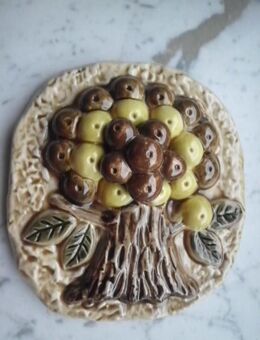 Wandkeramik Relief Baum Deko beige braun glänzend Vintage 3,- - Flensburg