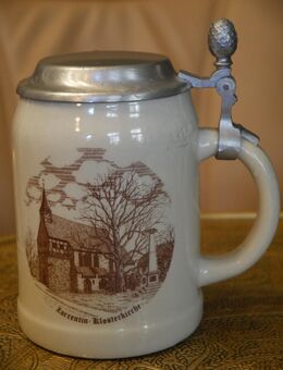 Bierkrug mit Zinndeckel , Keramik , 0,5Liter , Zarrentin , Zarrentin - Klosterkirche , Apel Grafik , Made in Germany , K328 - Görlitz