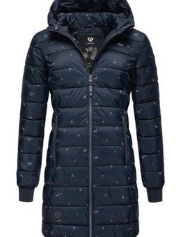 Ragwear Steppjacke Tiasa Long Gemusterte Winterjacke mit Kapuze
