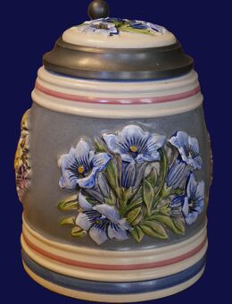 Bierkrug mit Deckel von Gerz , Enzian - Krug Nummer 202 , limitierte Auflage , 1991 /I , Höhe 15,5cm , K326 - Görlitz