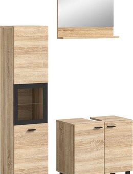 welltime Badmöbel-Set Tampa, Breite 102cm, 3-teilig, (3-St), Waschbeckenunterschrank, Spiegel, Hochschrank