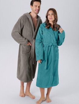 my home Unisex-Bademantel Regona, ideal für Sauna & Spa, Hotelbademantel, Morgenmantel, Langform, Veloursfrottier, Kapuze, Gürtel, für Damen & Herren, mit Taschen, flauschig und weich, Velours