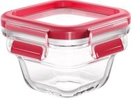 Emsa Aufbewahrungsbecher Clip & Close Glas, Glas, Polyprophylen (PP), (2-tlg), 0,18 Liter, quadratisch, Stapelkante, backofengeeignet, auslaufsicher