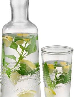 APS Karaffe OLD FASHIONED, (Set, 2-tlg), Glas, 1 Liter Fassungsvermögen, Inkusive 1x 300 ml Glas