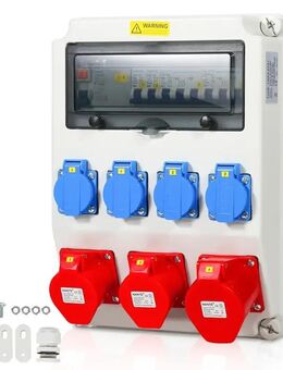 Power Box Outdoor - Elektrische Steckdosenbox mit Schutzschaltern, 1x32A, 2x16A, 4x230V, mit LS & FI-Schutz Baustromverteiler Wandverteiler - Wuppertal