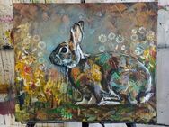 Wandbild Hase Handgemalt mit Acrylfarbe auf Leinwand 50x60 cm - Leipzig