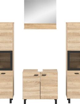 welltime Badmöbel-Set Tampa, Breite 137cm, 4-teilig, (4-St), Waschbeckenunterschrank, Spiegel, Hochschrank