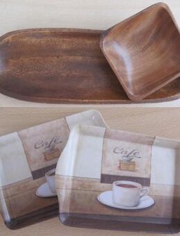 2 Holzschalen + 2 Servier-Untersetzer „Café“, zusammen zvk. - Darmstadt Eberstadt
