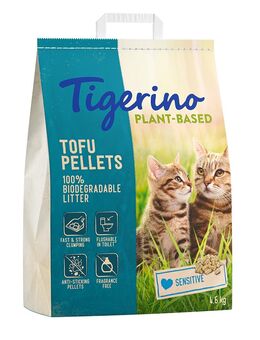 Tigerino Plant-Based Tofu Katzenstreu - Sensitive, parfümfrei - Sparpaket 3 x 11 l (13,8 kg)
