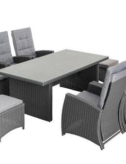 KONIFERA Garten-Essgruppe »New Paris«, (Set, 23-tlg., 6 Sessel, Rückenlehne verstellbar, Tisch 100x200x75 cm, 2 Hocker), inkl. Auflagen, Stahl/Polyrattan