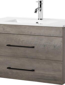 welltime Waschtisch Florenz Badmöbel Badschrank mit Waschbecken, Waschplatz mit 2 Auszügen und Softclose Breite 80cm