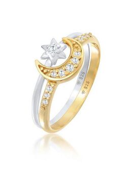 Elli Solitärring Stern Mond Zirkonia Stapelring 2er Set 925 Silber