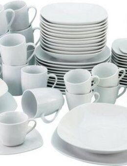 CreaTable Kombiservice Geschirr-Set Square (100-tlg), 12 Personen, Porzellan, Service, weiß, quadratische klassische Form, 100 Teile für 12 Personen