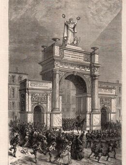 Grafik : Der Triumphbogen zu Frankfurt am Main., Krieg 1870/71 , Blatt 25cm x 17cm , M7 - Görlitz