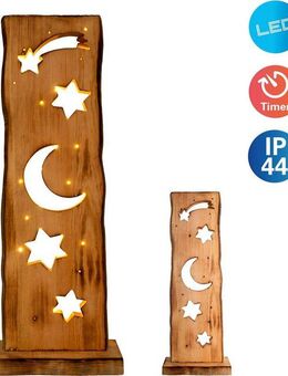 näve LED Dekoobjekt Light Moon/Stars, Ein-/Ausschalter, LED fest integriert, Warmweiß, Für Aussenbereich geeignet, incl. Timer (6h an und 18h aus), aus Holz