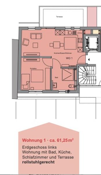 ROLLSTUHLGERECHT: Neubau einer Eigentumswohnung rollstuhlgerecht und mit barrierefreiem Zugang, ca. 61,25 m2 Balkon, Aufzug, Baubeginn 2024