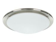 EGLO Deckenleuchte PLANET Deckenlampe, silber, weißes satiniertes Glas, Küchenlampe, E27, Dimmfunktion, ohne Leuchtmittel, Wohnzimmerlampe, Flurlampe, Esszimmer, Büro, zeitlos, 29x29x8,5cm