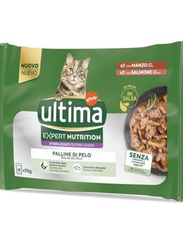 Ultima Cat Expert Nutrition Hairball Rind & Lachs - Sparpaket: 44 x 70 g