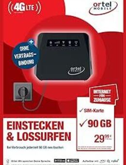 Ortel WLAN Router , 90 GB Ohne Vertrag, Aufladung noch bis 30.01. aktiv - Duisburg