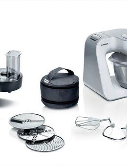 BOSCH Küchenmaschine Serie 4 MUM58210, Durchlaufschnitzler, 3 Scheiben, weiß, 1000 W, 3,9 l Schüssel, Edelstahl-Schüssel, Knethaken/Schlag-/Rührbesen, spülmaschinenfest