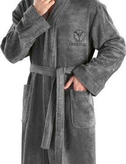 CARLO COLUCCI Herrenbademantel Vito, ideal für Sauna & Spa, Hotelbademantel, Morgenmantel, Kurzform, Baumwolle, Kimono-Kragen, Gürtel, Carlo Colucci Logostickerei auf der Brust und Logo auf den Ärmeln