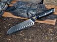 Santokumesser aus Damaststahl | Damastmesser | Küchenmesser | Handgefertigt - rasiermesserscharf | G10 - Messergriff in 74889