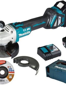 Makita Akku-Winkelschleifer DGA513RTJ, (Set), inkl. Akku, Ladegerät, Aufbewahrungskoffer und weiterem Zubehör