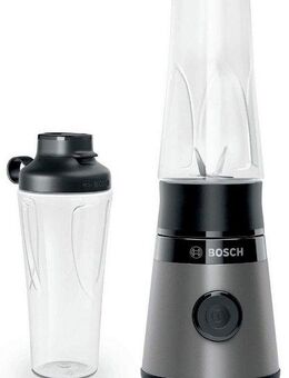 BOSCH Standmixer VitaPower Serie 2 MMB2111S, Mini-Mixer, 0,6l ToGo, 40.000 U/Min, grau, 450 W, ToGo Flasche aus Tritan, Trinkdeckel, 4 Klingen, Made in Europe