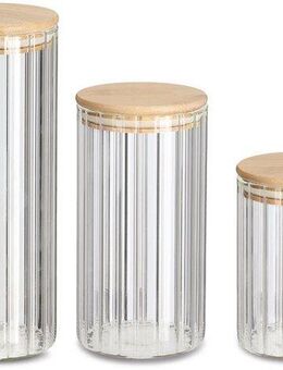 Zeller Present Vorratsglas, Bambus, Glas, (Set, 3-tlg., Ø 9 cm - 610 ml, 850 ml, 1100 ml), aus Borosilikat mit raffinierten Rillen
