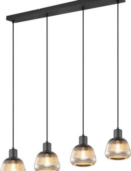 TRIO Leuchten Pendelleuchte TARIFA, 4-flammige Hängeleuchte exkl 4xE27 max 25W, Glas Hängelampe, Leuchtmittel wechselbar, warmweiß - kaltweiß, höhenverstellbar max 150cm Glas in Riffeloptik und leicht verspiegelt