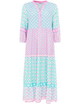 Zwillingsherz Maxikleid "Positive Vibes" mit Mustermix, Knopfleiste und 3/4 Arm