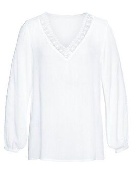 Vivance Crinklebluse mit Spitzeneinsätzen, sommerliche Damenbluse, Langarmbluse