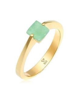 Elli Premium Fingerring Jade Grün Dreieck klassik 925 Silber vergoldet