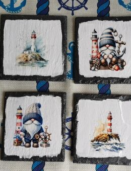 4 er Set .... Glas Untersetzer aus Schiefer Leuchtturm Maritimer Wichtel Maritime Deko - Rheinbach