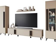 INOSIGN Wohnwand Helsinki, Modernes Set mit verglaster Vitrine, (Komplett-Set, 4-St), mit lamellengriffen, verstellbaren Einlegeböden und Kunststofffüßen