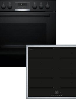 BOSCH Flex-Induktions-Herd-Set HND619LS67, mit Backwagen, Hydrolyse, Backwagen mit ausziehbarer Tür für bequemes Kochen & Backen