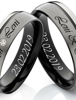 Schwarze Titanringe breite 6mm mit Stein T142 gratis Gravur - Aholming