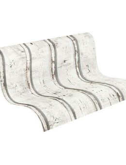 A.S. Création Vliestapete Elements Vliestapete Holz-Optik Mustertapete Weiß Grau Vintage, strukturiert, Strukturmuster, (1 St), moderne Tapete mit Holzlatten Struktur für Wohnzimmer Küche