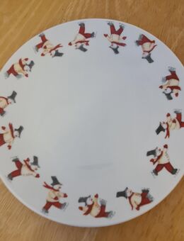 Teller Weihnachtsteller 20cm Porzellan weiß eislaufender Schneemann Schlittschuhe - Essen