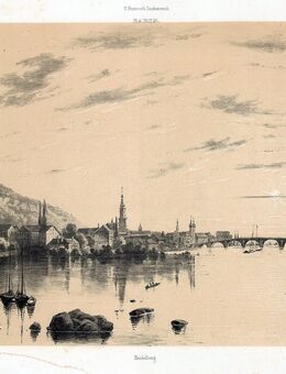 Heidelberg - Blick über den Neckar . Originale Lithographie um 1850 - Bautzen