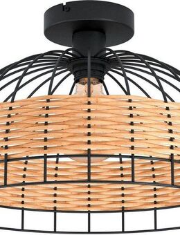 EGLO Deckenleuchte ANWICK Deckenlampe, Stahl und Rattan, E27, IP20, Esszimmerlampe, Lampe, ohne Leuchtmittel, Deckenleuchte, Wohnzimmer, H26,50, Ø38 cm, schwarz, natur, 1X60W exkl.